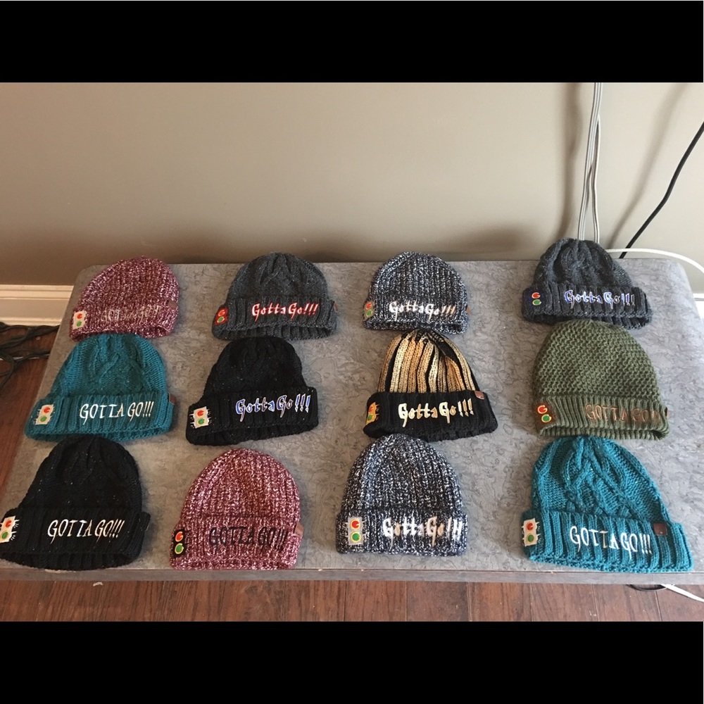 Custom embroidery #GottaGo winter beanies 🚦🎩